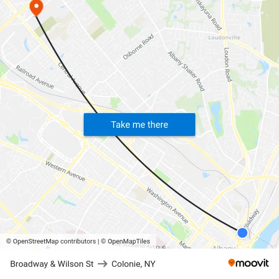 Broadway & Wilson St to Colonie, NY map