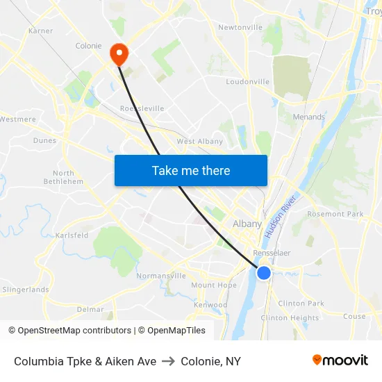 Columbia Tpke &  Aiken Ave to Colonie, NY map