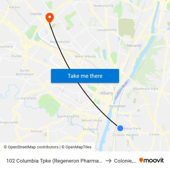 102 Columbia Tpke (Regeneron Pharmaceuticals) to Colonie, NY map