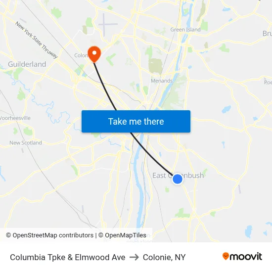 Columbia Tpke & Elmwood Ave to Colonie, NY map