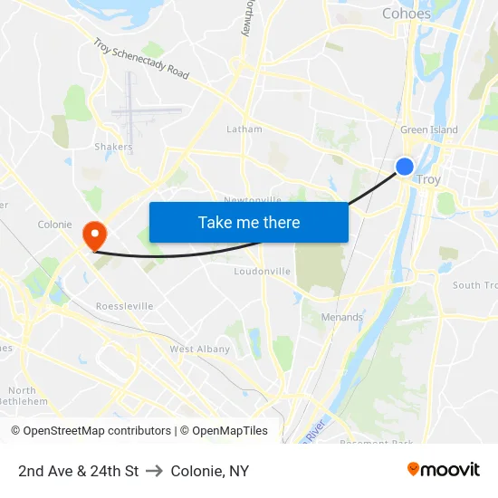 2nd Ave & 24th St to Colonie, NY map