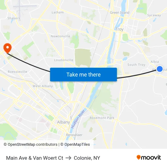 Main Ave & Van Woert Ct to Colonie, NY map