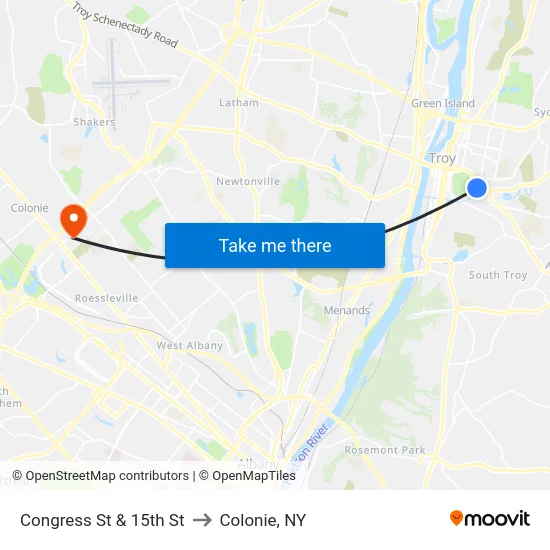 Congress St & 15th St to Colonie, NY map