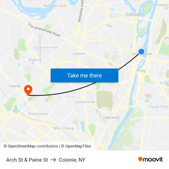 Arch St & Paine St to Colonie, NY map
