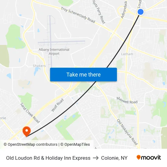 Old Loudon Rd & Holiday Inn Express to Colonie, NY map
