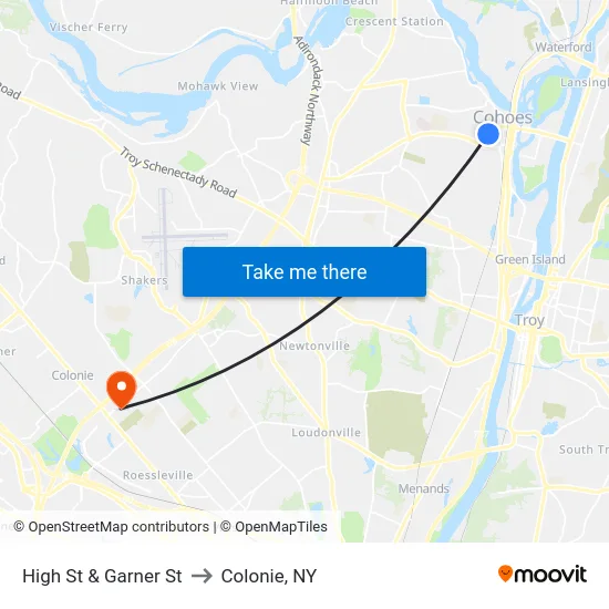 High St & Garner St to Colonie, NY map