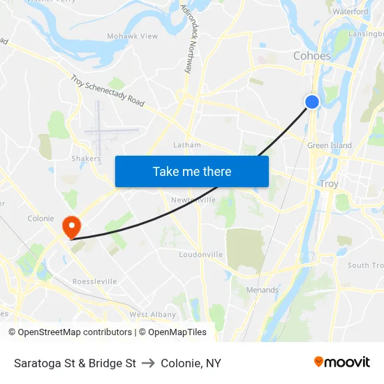 Saratoga St & Bridge St to Colonie, NY map