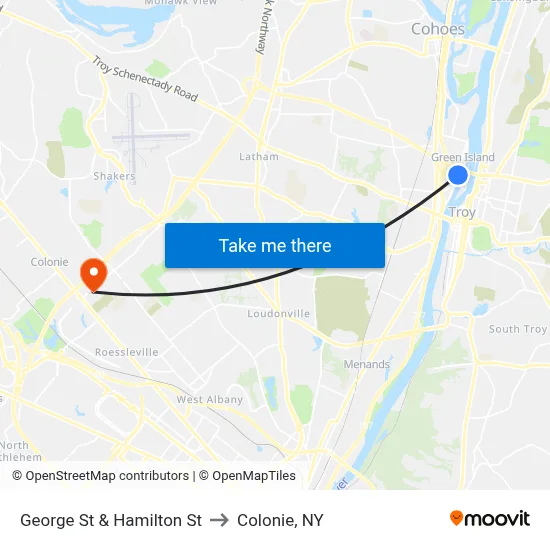 George St & Hamilton St to Colonie, NY map