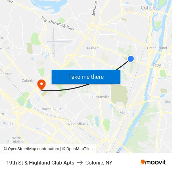 19th St & Highland Club Apts to Colonie, NY map