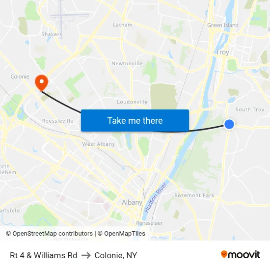 Rt 4 & Williams Rd to Colonie, NY map