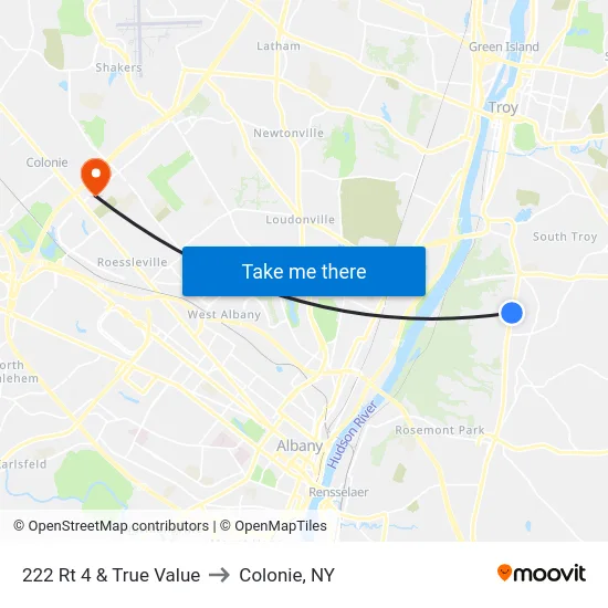 222 Rt 4 & True Value to Colonie, NY map