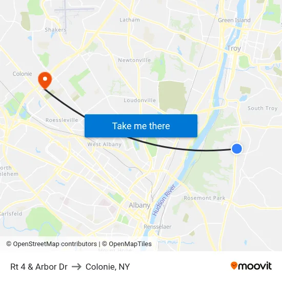 Rt 4 & Arbor Dr to Colonie, NY map