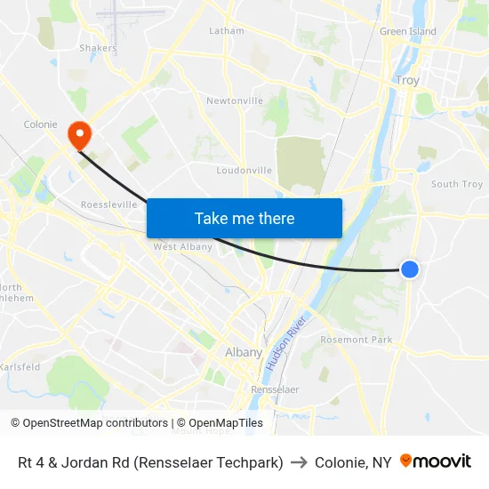 Rt 4 & Jordan Rd (Rensselaer Techpark) to Colonie, NY map