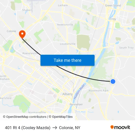 401 Rt 4 (Cooley Mazda) to Colonie, NY map