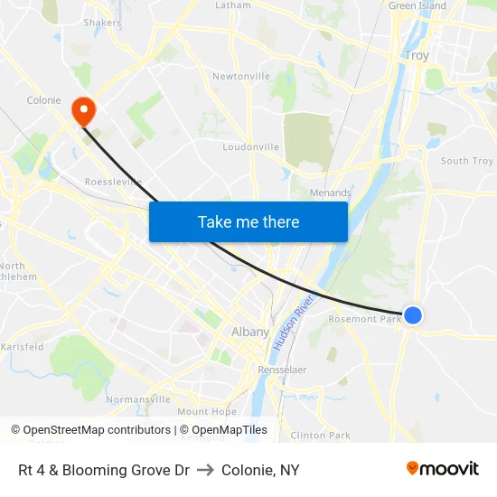 Rt 4 & Blooming Grove Dr to Colonie, NY map