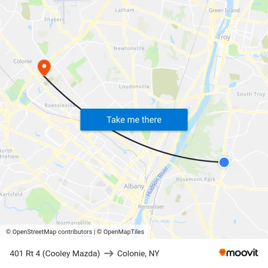 401 Rt 4 (Cooley Mazda) to Colonie, NY map
