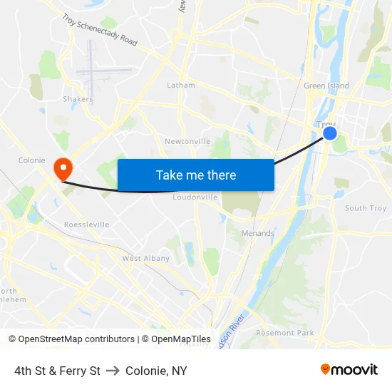 4th St & Ferry St to Colonie, NY map