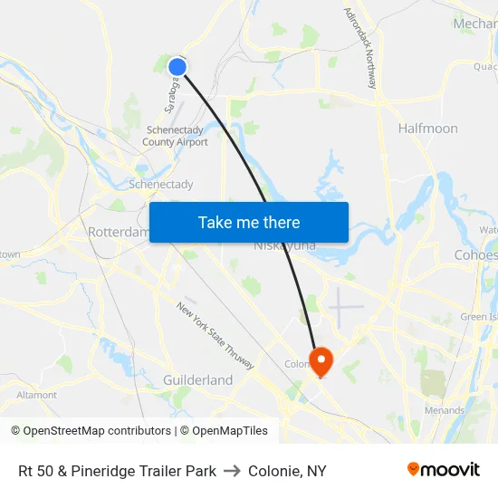 Rt 50 & Pineridge Trailer Park to Colonie, NY map