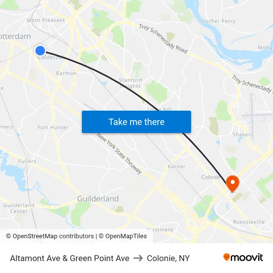 Altamont Ave & Green Point Ave to Colonie, NY map
