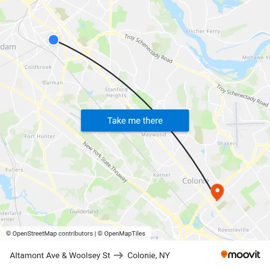 Altamont Ave & Woolsey St to Colonie, NY map