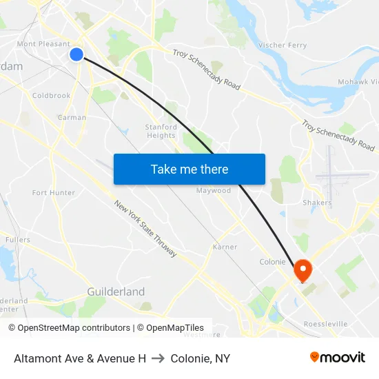 Altamont Ave & Avenue H to Colonie, NY map