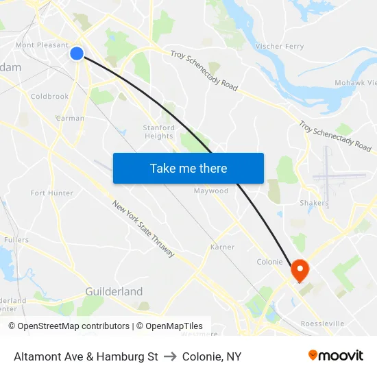Altamont Ave & Hamburg St to Colonie, NY map