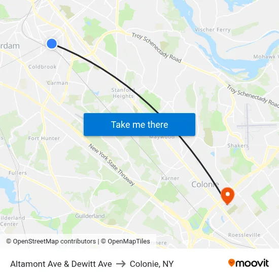 Altamont Ave & Dewitt Ave to Colonie, NY map