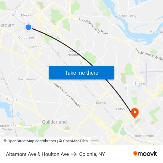 Altamont Ave & Houlton Ave to Colonie, NY map
