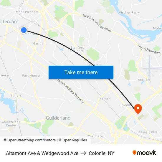 Altamont Ave & Wedgewood Ave to Colonie, NY map