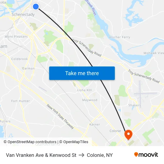 Van Vranken Ave & Kenwood St to Colonie, NY map