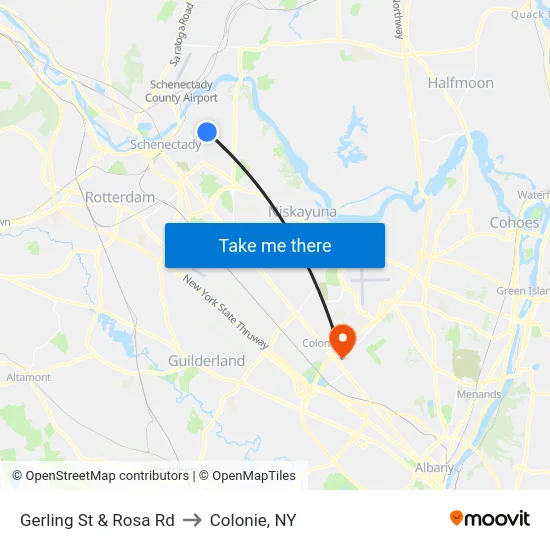 Gerling St & Rosa Rd to Colonie, NY map