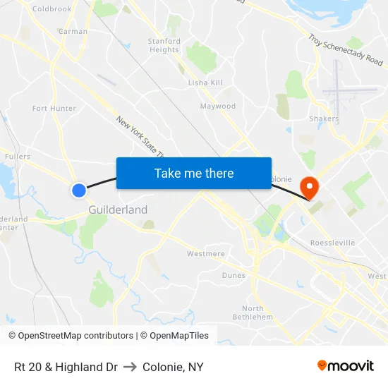 Rt 20 & Highland Dr to Colonie, NY map