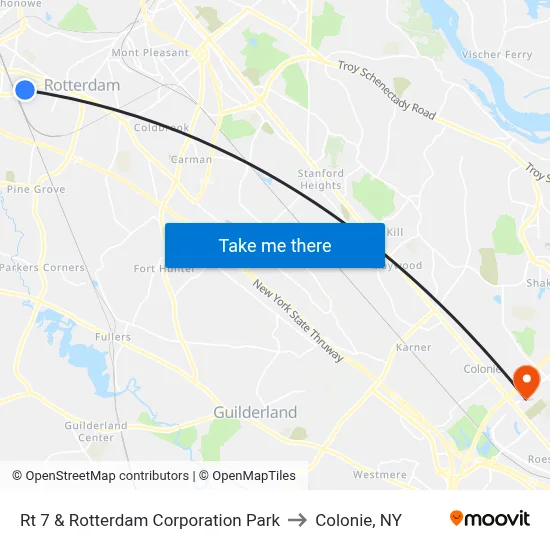 Rt 7 & Rotterdam Corporation Park to Colonie, NY map