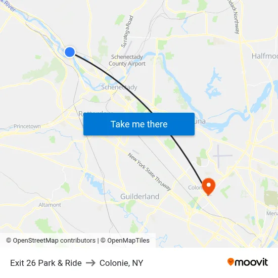 Exit 26 Park & Ride to Colonie, NY map