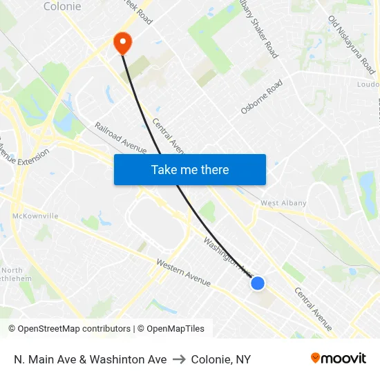 N. Main Ave & Washinton Ave to Colonie, NY map