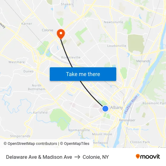 Delaware Ave & Madison Ave to Colonie, NY map