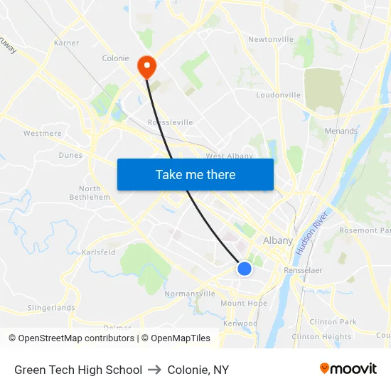 Green Tech High School to Colonie, NY map