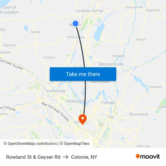 Rowland St & Geyser Rd to Colonie, NY map