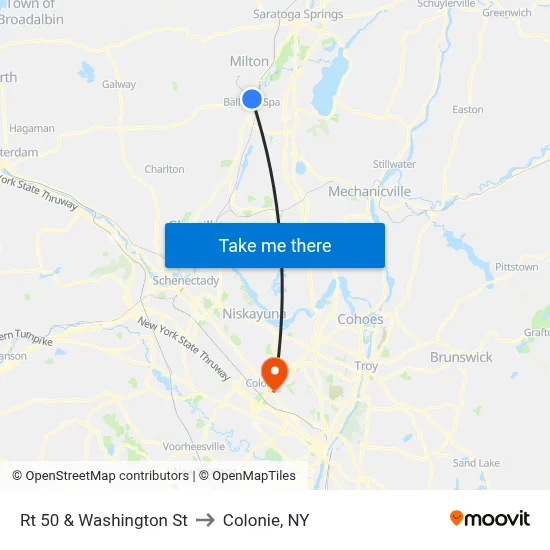 Rt 50 & Washington St to Colonie, NY map
