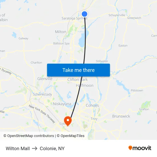 Wilton Mall to Colonie, NY map