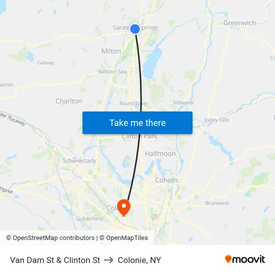 Van Dam St & Clinton St to Colonie, NY map