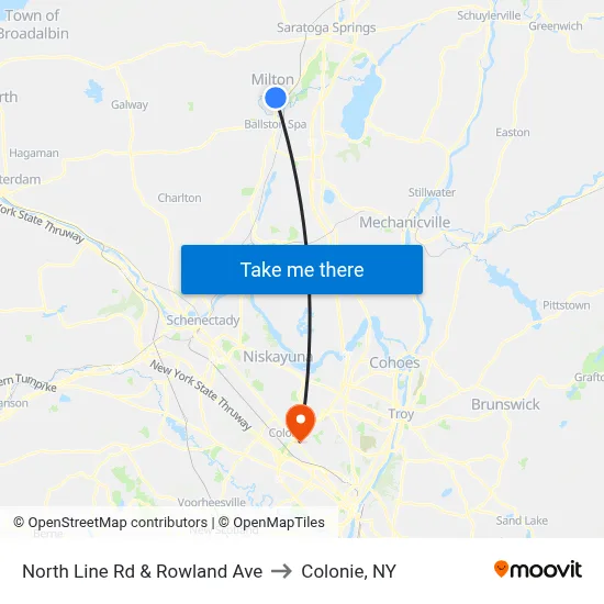 North Line Rd & Rowland Ave to Colonie, NY map