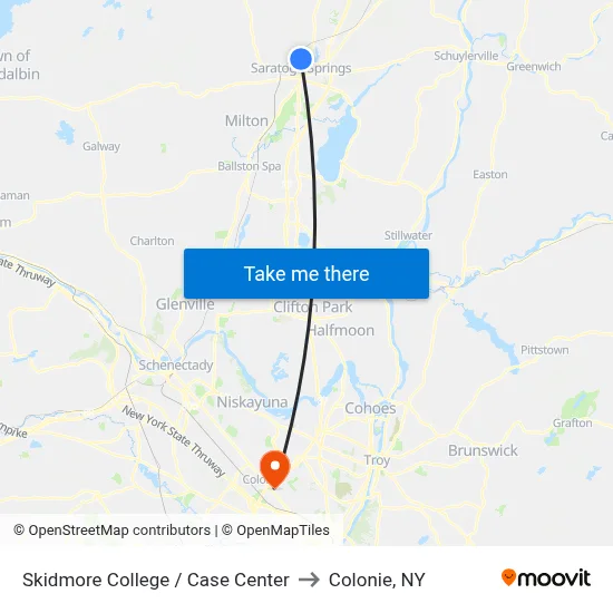 Skidmore College / Case Center to Colonie, NY map