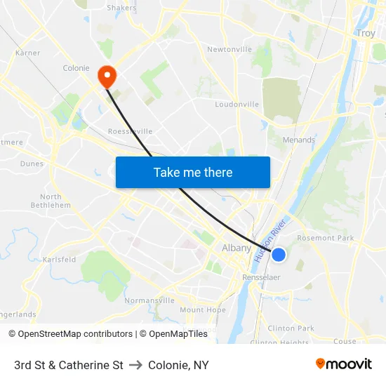 3rd St & Catherine St to Colonie, NY map