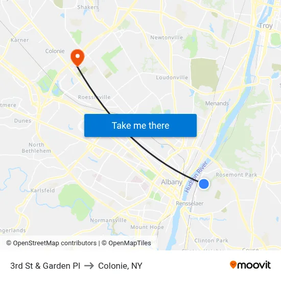 3rd St & Garden Pl to Colonie, NY map