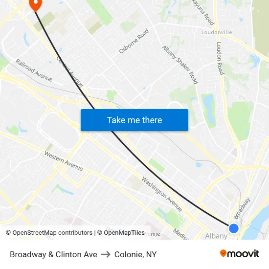 Broadway & Clinton Ave to Colonie, NY map