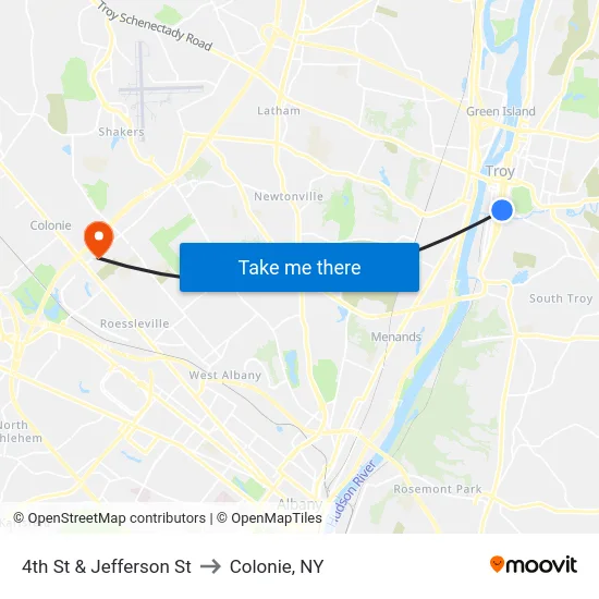 4th St & Jefferson St to Colonie, NY map
