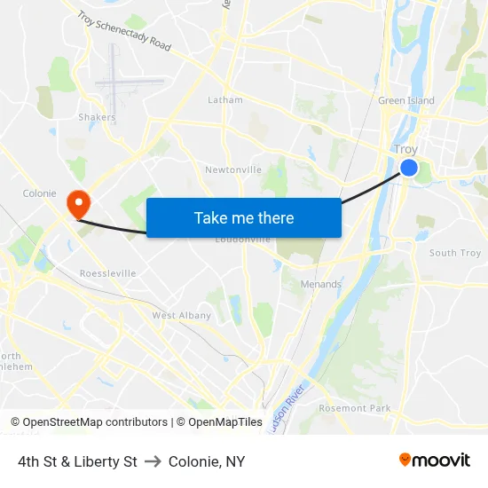 4th St & Liberty St to Colonie, NY map