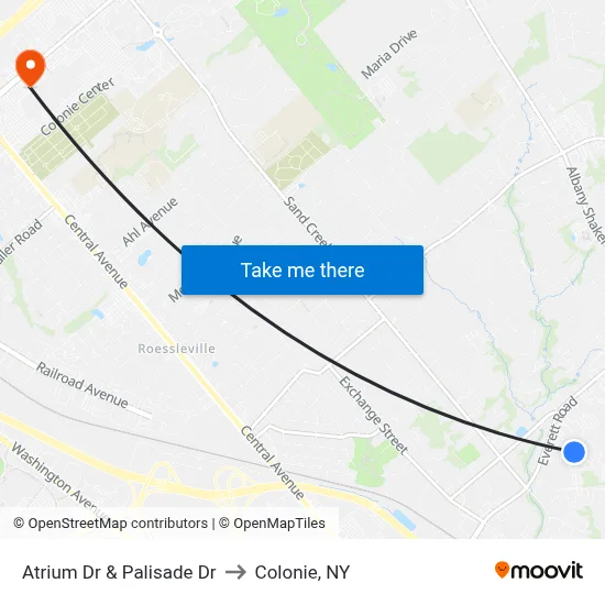 Atrium Dr & Palisade Dr to Colonie, NY map
