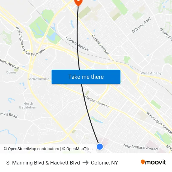 S. Manning Blvd & Hackett Blvd to Colonie, NY map